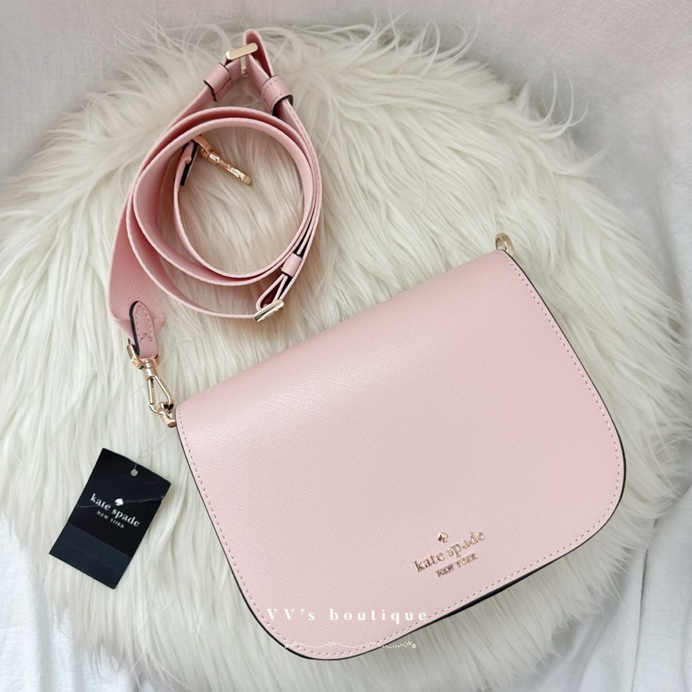NWT Kate Spade Madison Saffiano Leather Saddle Crossbody Bag Conch Pink KC438